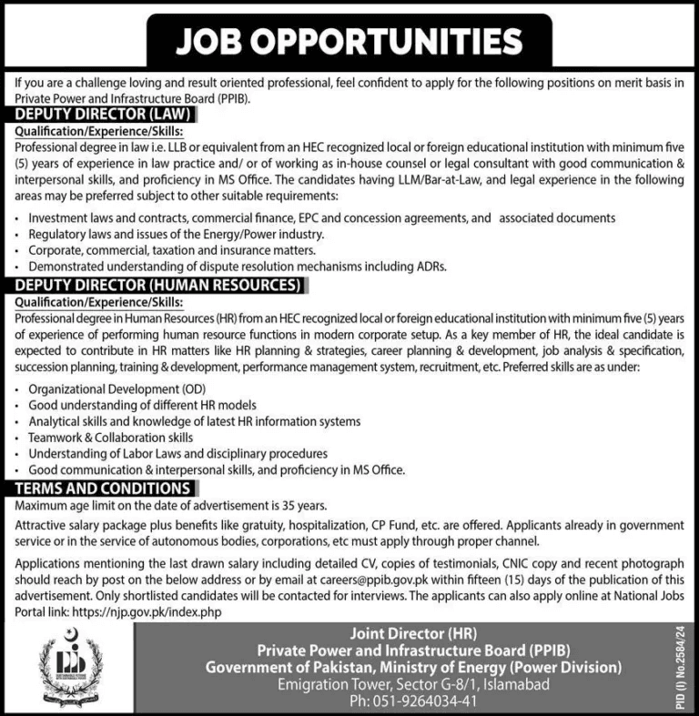 Private Power and Infrastructure Board (PPIB) Jobs 2024