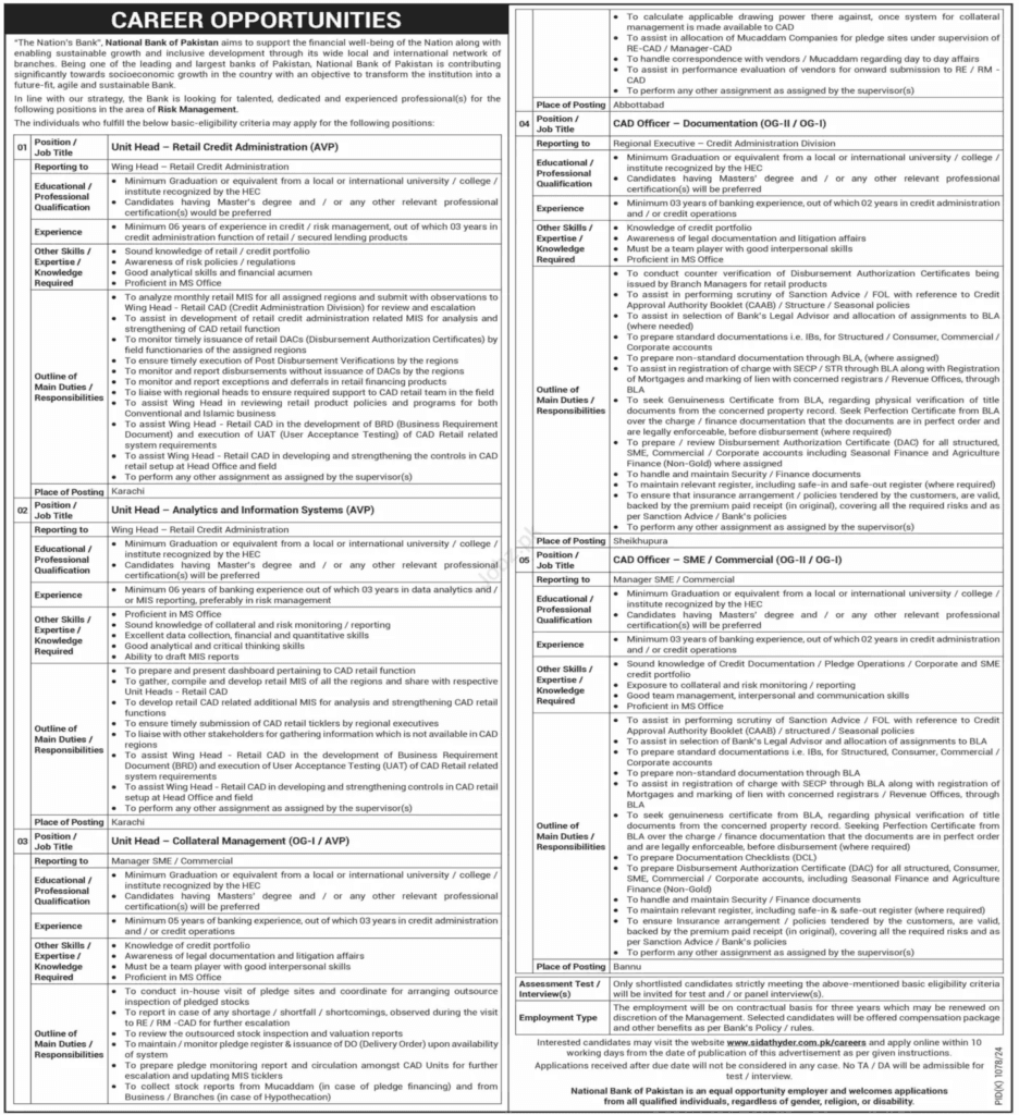 National Bank of Pakistan (NBP) Jobs 2024
