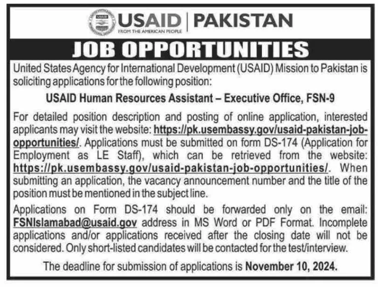 USAID Pakistan Jobs 2024