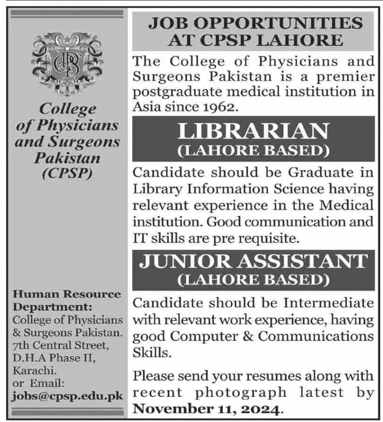 College of Physicians and Surgeons Pakistan (CPSP) Jobs 2024