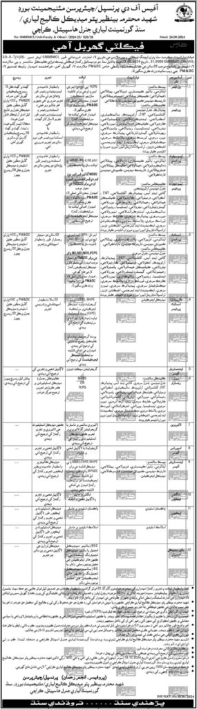 Shaheed Mohtarma Benazir Bhutto Medical College Lyari Jobs 2024 Karachi