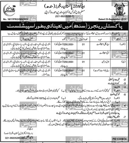 Pakistan Rangers Sindh Jobs 2024