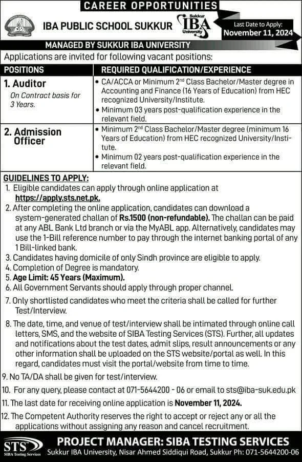 Sukkur IBA Public School Jobs 2024