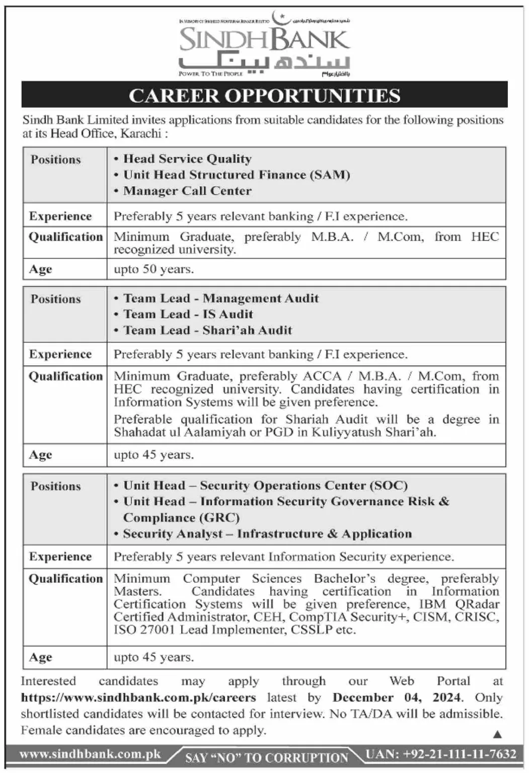 Sindh Bank Limited Jobs 2024 Apply Online