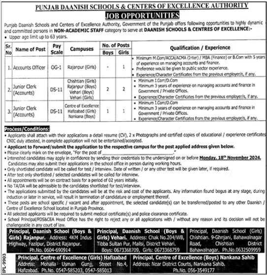 Punjab Daanish Schools and Centres of Excellence Authority Jobs 2024