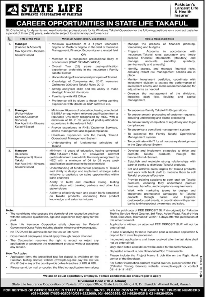 State Life Insurance Corporation of Pakistan (SLIC) Jobs 2025