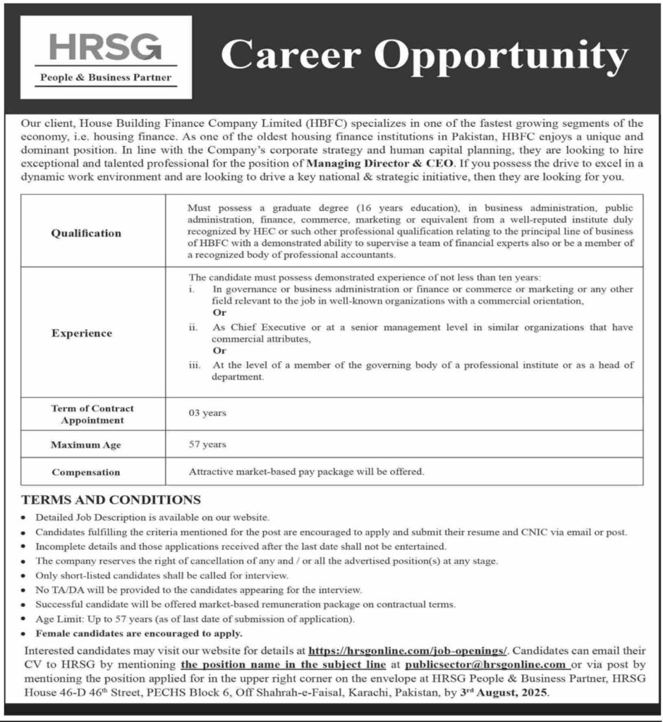 Exciting Leadership Career Opportunity at House Building Finance Company (HBFC)