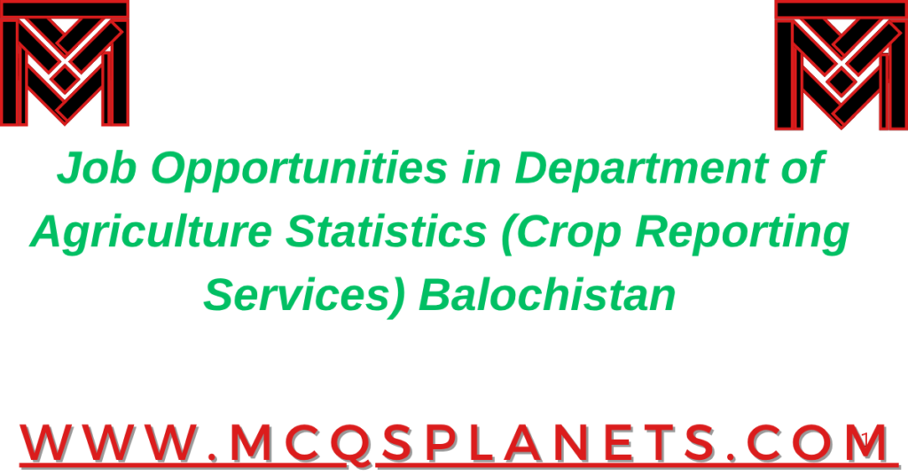 Job Opportunities in Department of Agriculture Statistics (Crop Reporting Services) Balochistan