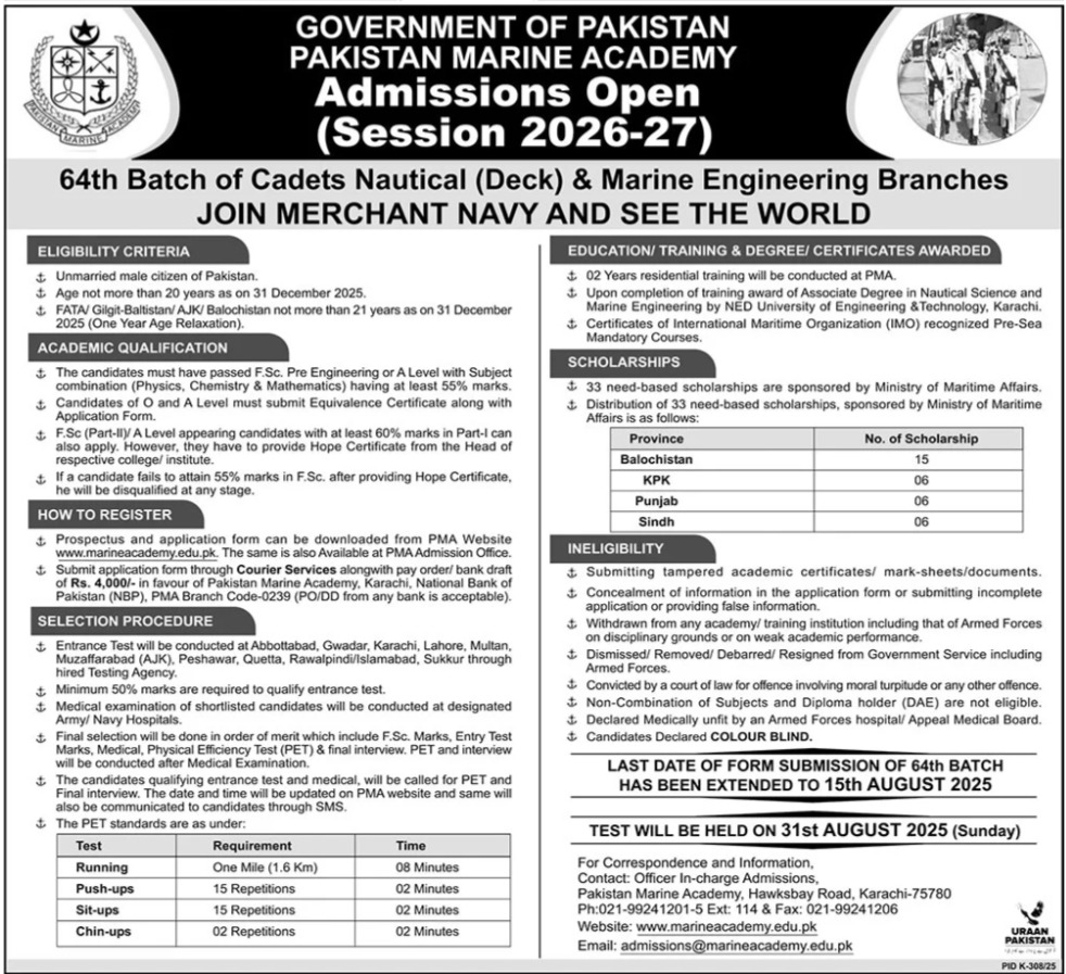 Government of Pakistan – Pakistan Marine Academy (PMA)