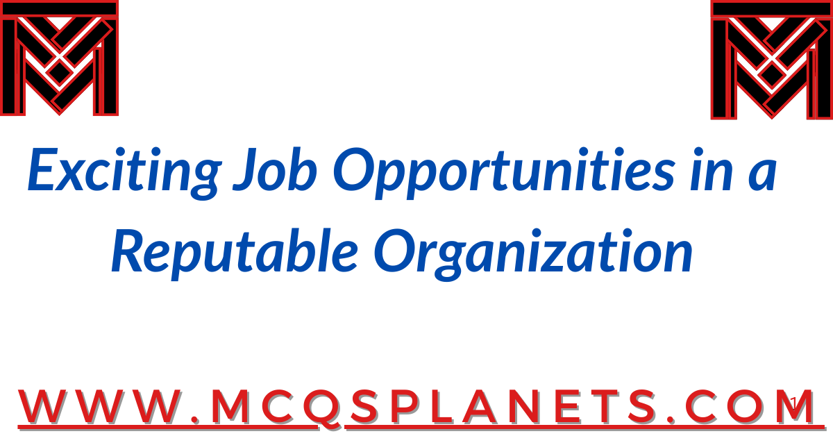Exciting Job Opportunities in a Reputable Organization
