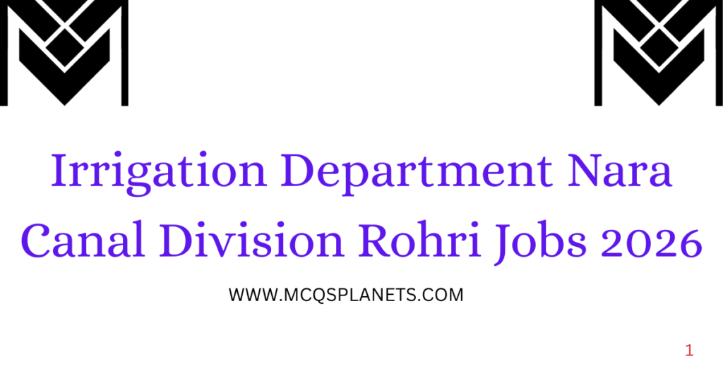 Irrigation Department Nara Canal Division Rohri Jobs 2026