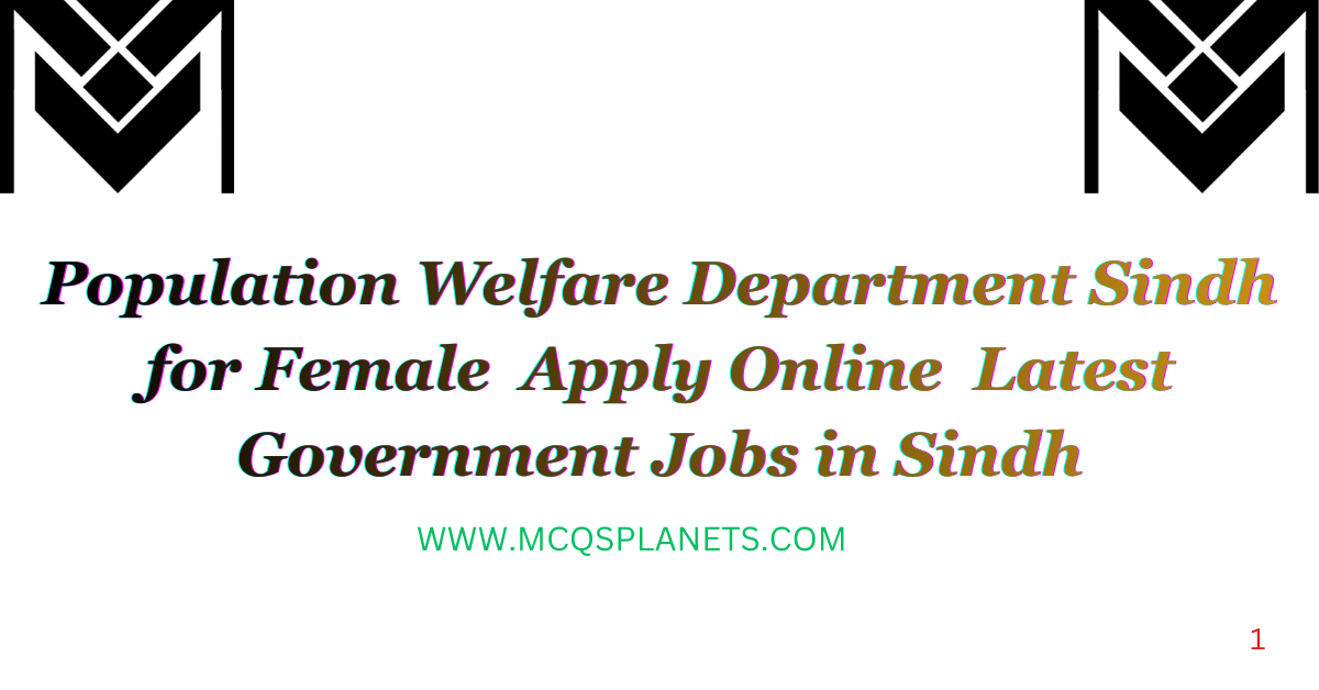 Population Welfare Department Sindh Jobs 2026 for Female