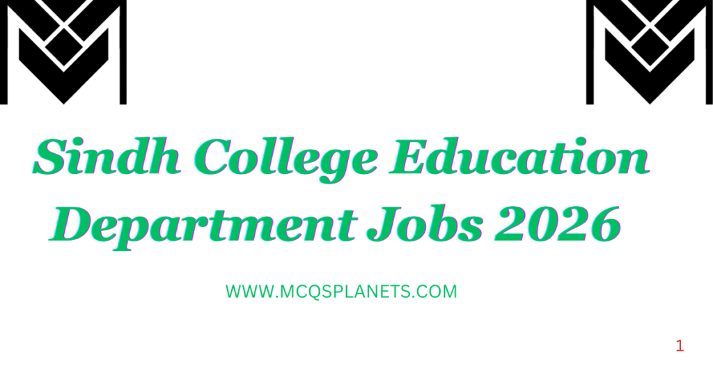 Sindh College Education Department Jobs 2026