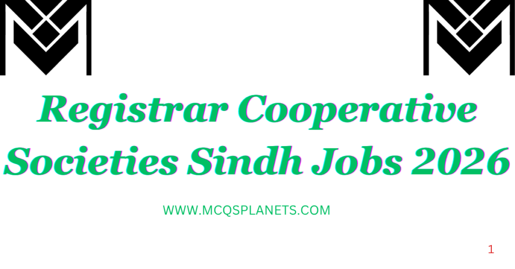 Registrar Cooperative Societies Sindh Jobs 2026