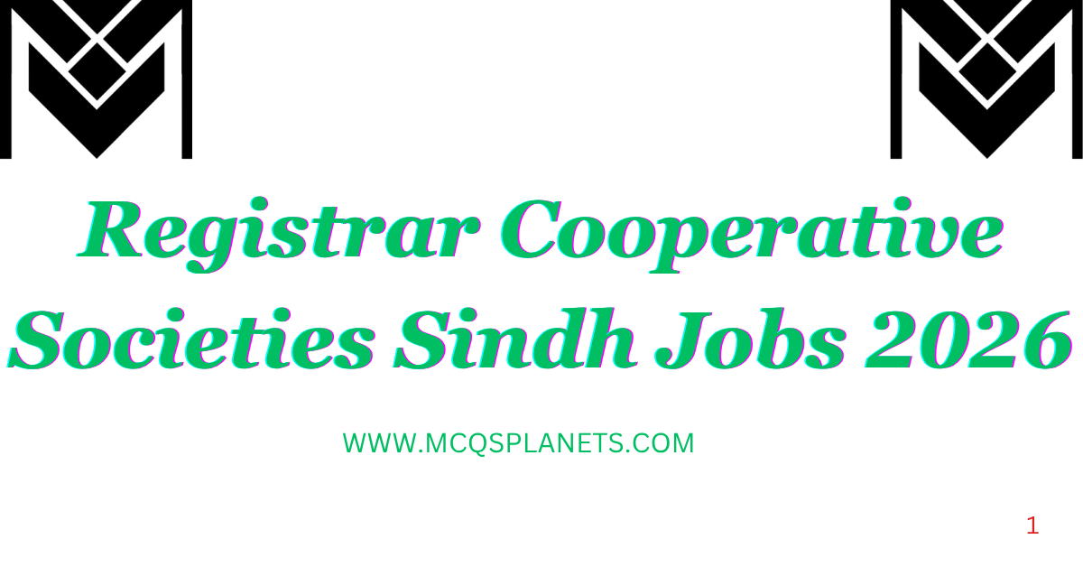 Registrar Cooperative Societies Sindh Jobs 2026