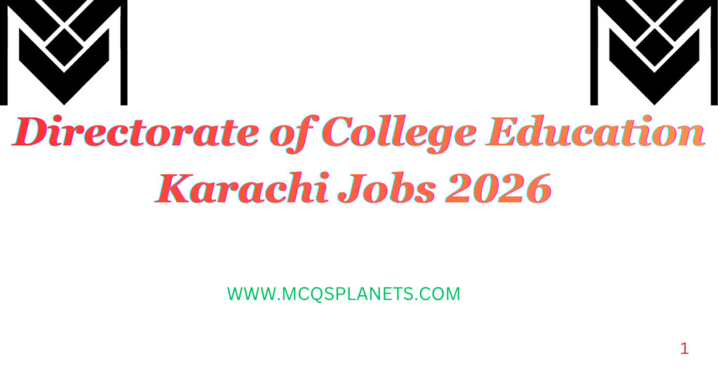 Directorate of College Education Karachi Jobs 2026
