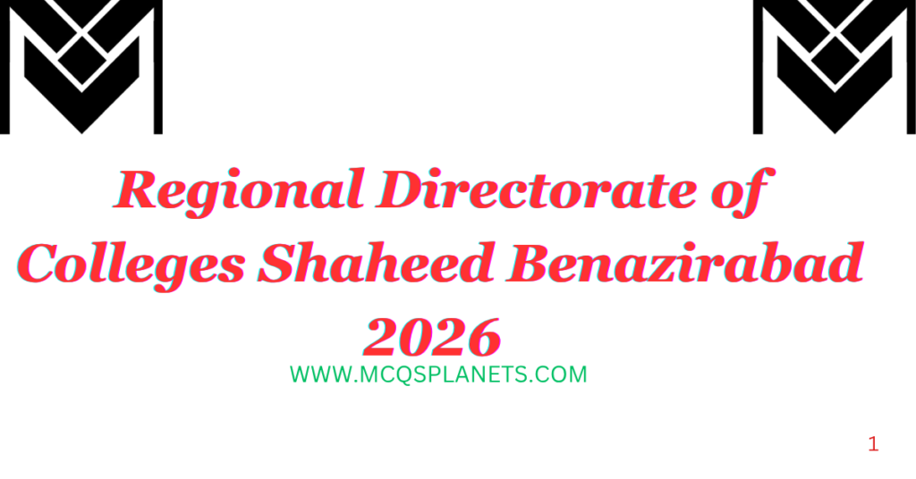 Regional Directorate of Colleges Shaheed Benazirabad 2026