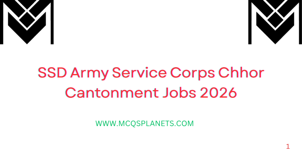 SSD Army Service Corps Chhor Cantonment Jobs 2026