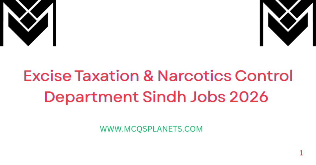 Excise Taxation & Narcotics Control Department Sindh Jobs 2026